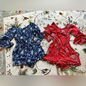 American Eagle Outfitters Floral Romper Set - Blue and Red Small